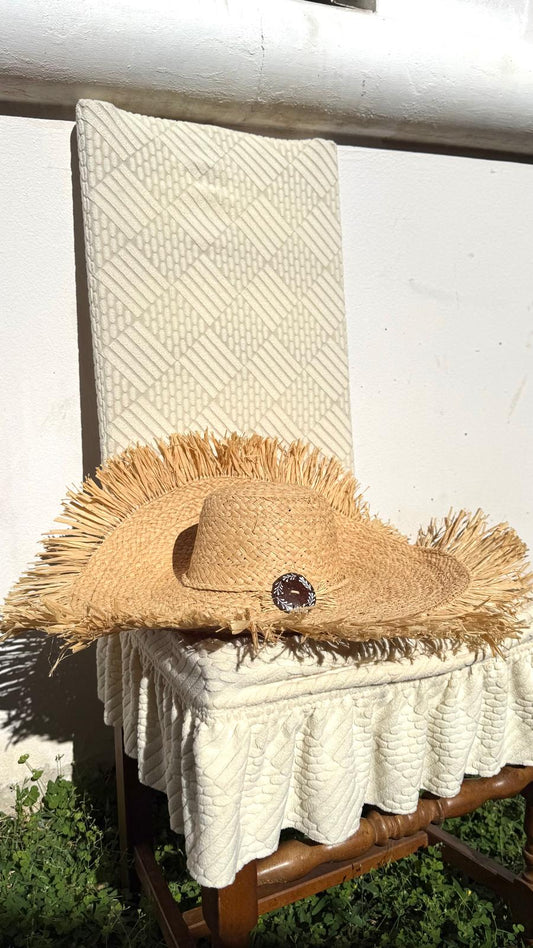 Chapeau en paille style bohème artisanal taille Unique